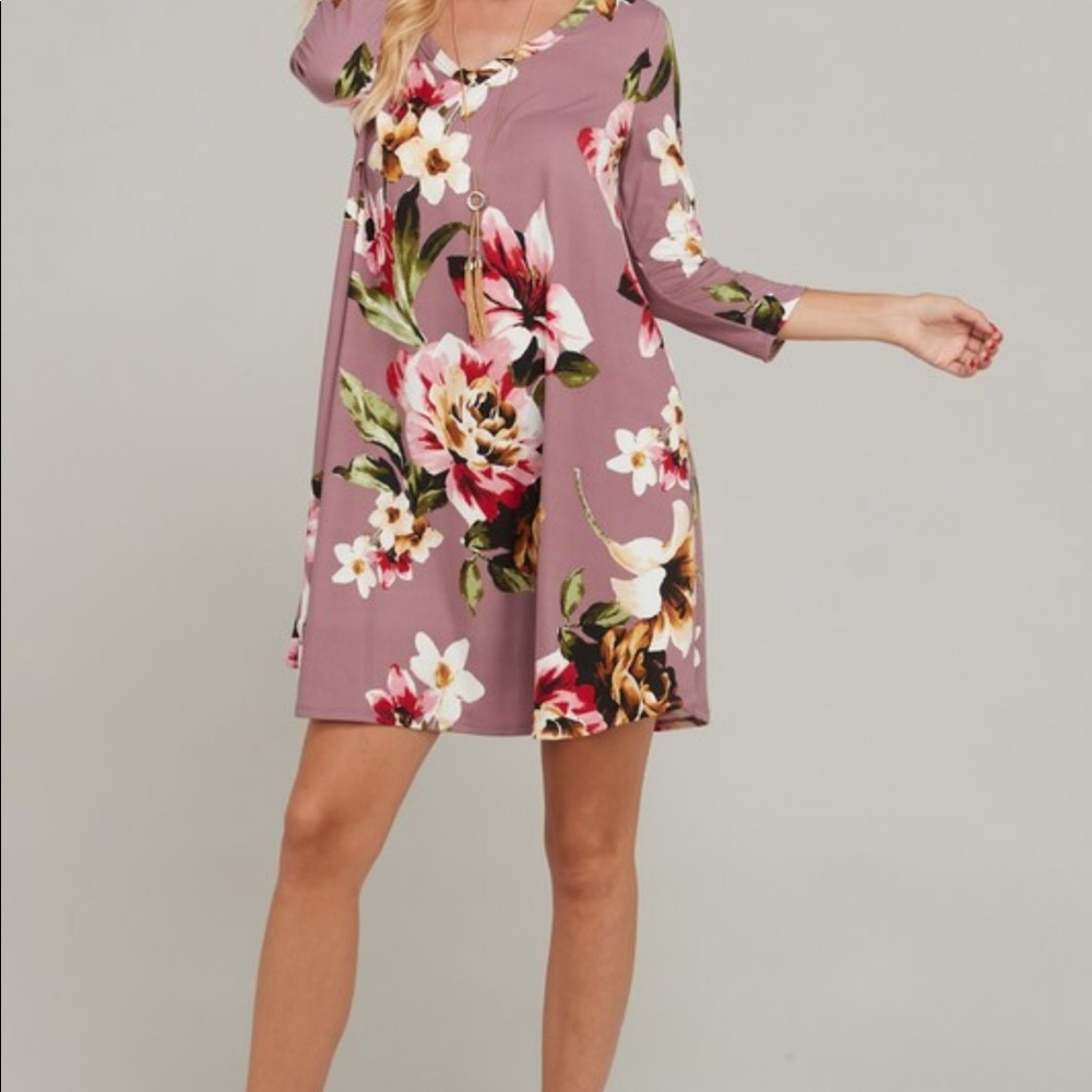 New Mandy Mauve Floral Dress Side Pockets med & 2x - Picture 5 of 5